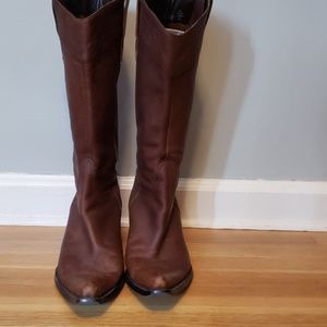 Brown leather cowboy boots